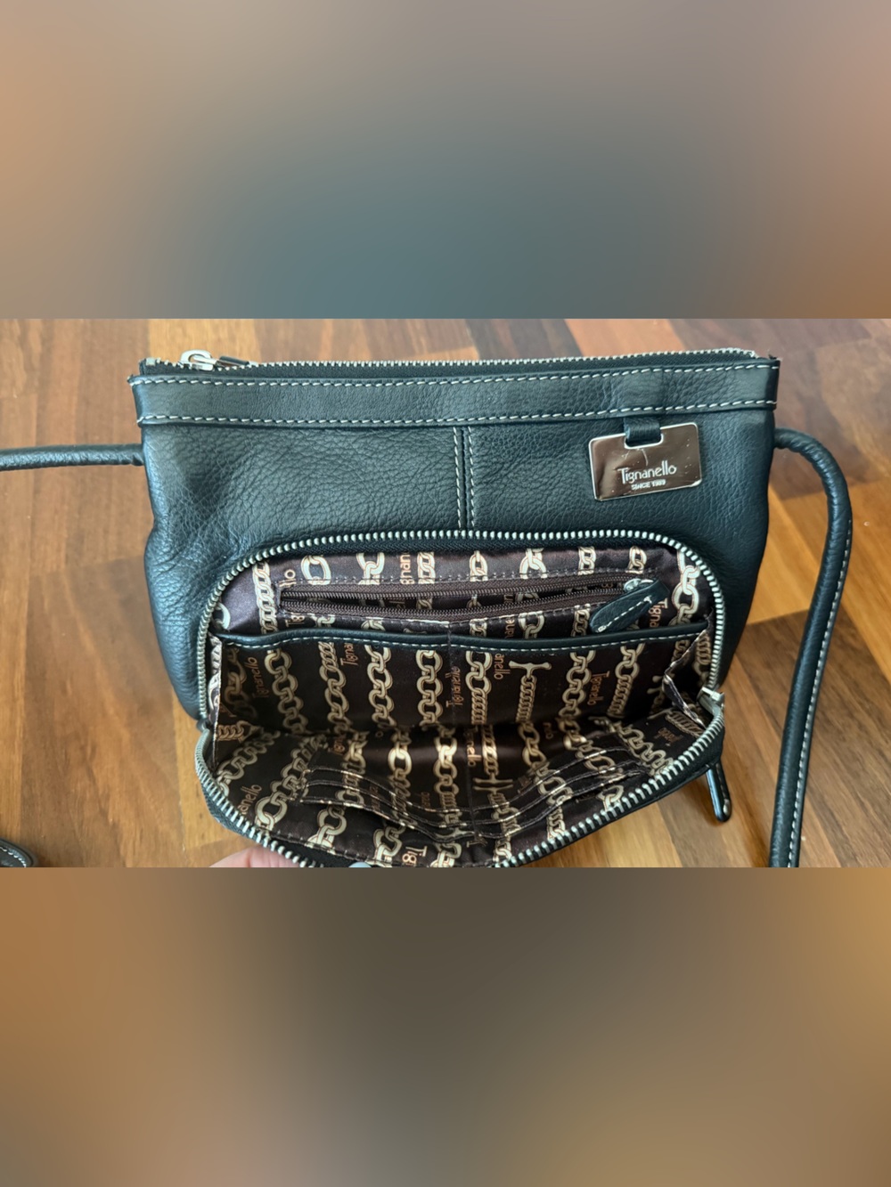 Tignanello Black Leather Crossbody with Silver Hardware - Picture 3 of 4
